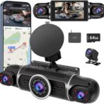 360° Dash Cam Front and Rear View 4 Channel Dash Camera FHD 2K+1080Px3 for Car, Inside/Back 170°+2x150°+170° Wide Angle, 8 IR Lamps Night Vision,WiFi,GPS, APP,G-Sensor with 64GB Card,24/7 Parking Mode