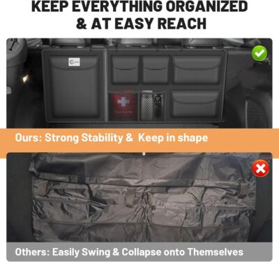 Detachable Hanging Trunk Organizer, Foldable Car Trunk Organizer Hanging for SUVs, Jeeps, Hatchbacks, Car Trunks Organiser with 7 Large Compartments - Image 8