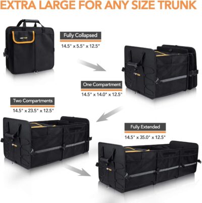 HEYTRIP Large Trunk Organizer With Built-in Leakproof Cooler Bag, 2 Tie-Down Straps, 4 Removable Dividers, Foldable Cover, Built with 2mm PE Board - Image 2