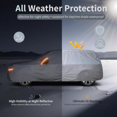 Car Cover Waterproof All-Weather,Heavy-Duty Outdoor Full Exterior Automobiles Snow Cover for Jeep Wrangler 4 Dr/Unlimited 4 Door JK JL(1987-2026),with Sun Visor,Towel&Storage Bag - Image 5