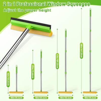 7 Pcs Windshield Car Squeegee and Collapsible Washing Bucket Combo Set 2 in 1 Squeegee Window Cleaner with Long Handle Car Interior Glass Cleaning Tool Reusable Pads Towel Spray Bottle - Image 2