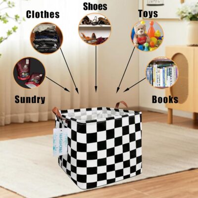 LANGYASHAN Square Storage Baskets Waterproof Canvas Children Laundry Nursery Hamper for Shelves Gift Baskets Toy Organizer Room Decor (Square Racing flag) - Image 3