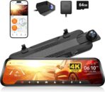 WOLFBOX G930 10'' Rear View Mirror Camera with 5.8GHz WiFi, 4K Dash Cam Front and Rear with WDR, Touch Screen Rearview Mirror Backup Camera, Parking Monitor, Reverse Assist, Includes 64GB Card & GPS