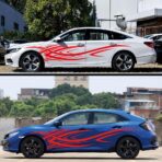 2Pcs 94.4'' Universal Flame Graphics Car Auto Body Side Sticker Racing Sports Self-Adhesive Side Strip Decal Decoration Accessories for Truck SUV Off-Road Vehicles (Style2 Red) - Image 3