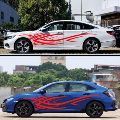 2Pcs 94.4'' Universal Flame Graphics Car Auto Body Side Sticker Racing Sports Self-Adhesive Side Strip Decal Decoration Accessories for Truck SUV Off-Road Vehicles (Style2 Red) - Image 3