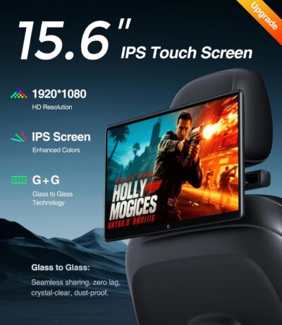 15.6inch Android 13 Headrest Monitor Car TV Touchscreen Entertainment System for Backseat,Support Phone Wireless Mirroring Sync Screen HDMI Bluetooth USB SD 4K Video Playback (2G+32G(2PCS)) - Image 8