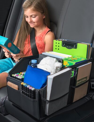 Car Seat Organizer, Front Seat Organizer, Collapsible Car Organizer and Storage for Backseat and Passenger Seat, Big Capacity with Elastic Bands can Hold Cups, Car Travel Essentials for Kids - Image 7