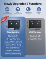 Elook Cassette to Bluetooth Adapter for Car with Micro SD Card Support/Hands-Free Call, 5.1 Bluetooth Cassette Receiver, Black - Image 2