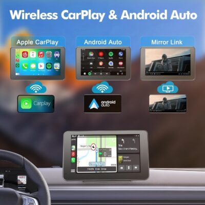Hieha Car Play,Wireless Portable with Apple CarPlay and Android Auto Screen for Car,7" HD Touch Screen Car Stereo with Mirror Link,Backup Camera,Bluetooth5.2,GPS Navigation,AUX,FM for All Vehicles - Image 2