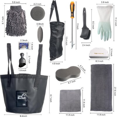24Pcs Car Detailing Cleaning Kit Interior,Car Wash Bucket Cleaner Kits Supplies,Auto Detail Washing Care Exterior Set Tools with Sponge,Tire Brush,Trash Bag and Tire Cleaning Hook - Image 2