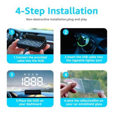 Heads up Display for Cars Windshield, Car HUD Display, Plug & Play USB, MPH/KMH Switch, Speed Calibration, Adjustable Brightness, Overspeed Alert, Large Font Display - Image 7