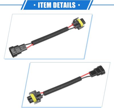 2 Pcs 9005 9006 Male to H8 H9 H11 Female Extension Wire Harness Headlight Fog Lamp Bulb Socket Adapter, Universal for Car Truck Durable Plastic Black - Image 5