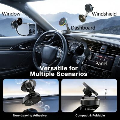 for MagSafe Car Mount Charger, 15W Fast Wireless Charging, Vacuum Suction Magnetic Car Phone Holder for iPhone & Android, 360° Adjustable Cell Phone Holders for Your Car Dashboard/Windshield - Image 3