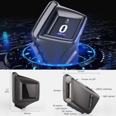 Geloo Car HUD Head Up Display, OBD2 HUD Display with OBDII GPS Dual System OBD2 Speedometer Gauge 8 Modes Multifunction Gauge Dashboard Display Smart Gauge can Installed Dashboard or A-Pillar Trim - Image 5