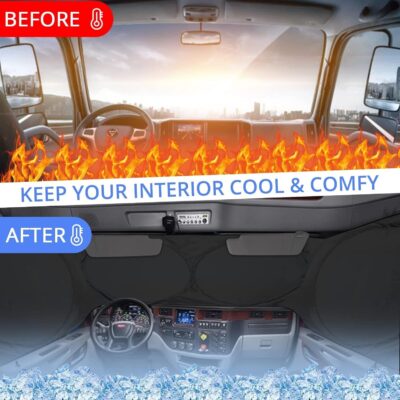 Semi-Truck Sun Shade for Windshield and Side Windows | 300T Sunshade Maximum Coverage | Block Sun Heat Rays |Fits for Semi, Commercial & Big Rig Truck, RV (Side Velcro)… - Image 3