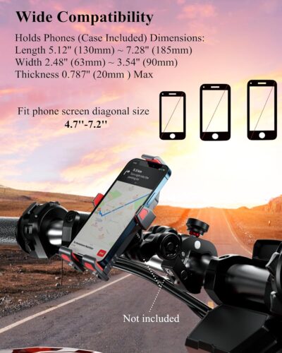 BRCOVAN 1'' Ball Aluminum Alloy Phone Mount Holder with Vibration Dampener, for Motorcycle ATV UTV Car Bike Boat Truck Scooter Fit for RAM Mounts B Size 1'' Ball Double Socket Arm, for 4.7-7.2'' Phone - Image 9