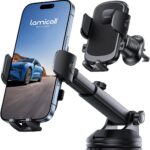 Lamicall Car Phone Holder [3-in-1 Pro Version Suction Cup] 360° Rotation Phone Holders for Your Car [Metal Hook] Cell Phone Car Mount Dashboard Vent Windshield for iPhone 17 16 15 Pro Max Smartphone