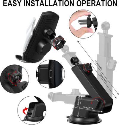 Car Phone Mount,Auto-Clamping Smart Sensor 10W Qi Fast Charging Car Front Windshield Dashboard Air Vent Phone Holder Compatible with iPhone12/12 pro max/Samsung S20/note 20 All 4.7-6.7 Inch Smartphone - Image 5