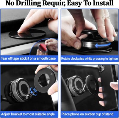 Vacuum Magnetic Car Phone Holder Stand,Reinforced Ultra-Strong Vacuum Suction Cup,360° Rotation&Foldable,Universal Dashboard Windshield/Gym/Mirror/Kitchen Phone Stand,for All iPhone Series&All Android - Image 4