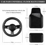 CAR PASS Microfiber Leather Steering Wheel Cover and Waterproof Car Floor Mats,Universal Car Combo Fit for 95% Sedan,SUV,Cars,14.5-15inch Anti-Slip Safety Comfortable Faux Leather Design(Solid Black) - Image 3
