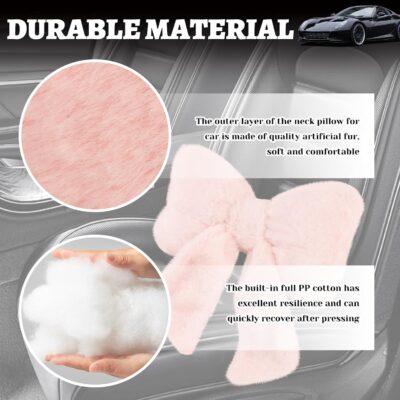 Furry Bow Car Headrest Pillow,Soft & Comfortable Car Neck Pillow for Cars Decorations & Fatigue Relief,Universal Head Rest Pillows for Cars Interior Accessories for Trucks,SUVs (Pink) - Image 4