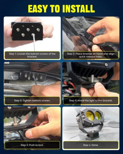 Quick Release Universal Hood Ditch Light Mounting Brackets, Dual Mount Options with 5-Point Lockdown Base CNC Aluminum Adjustable LED Pod Light Mount Kit 2PCS - Image 7