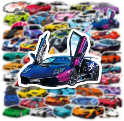 50PCS Super car Stickers for Adult, Racing Car Sticker, Color Waterproof Sports Car Decals, Cool Stickers Suitable for Water Bottles, Laptops, Skateboard,Helmet - Image 3