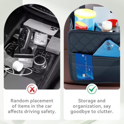 Car Seat Back Hanging Bag, PU Leather Automotive Seat Back Organizer, Multipurpose Vehicle Travel Essentials Accessories for Kids & Adults, Universal for Most Cars (Black) - Image 4