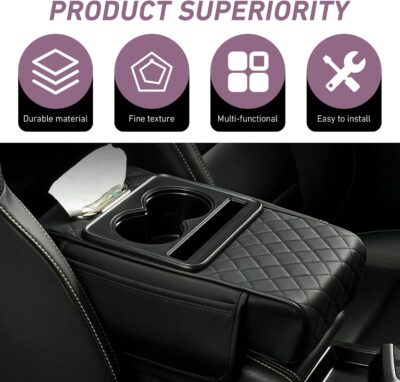 Car Armrest Box Mat, Car Console Organizer with Center Console Cup Holder, 13.78 x 7.87 x 3.15 in Armrest Pad, Universal for Most Vehicles (Black) - Image 6