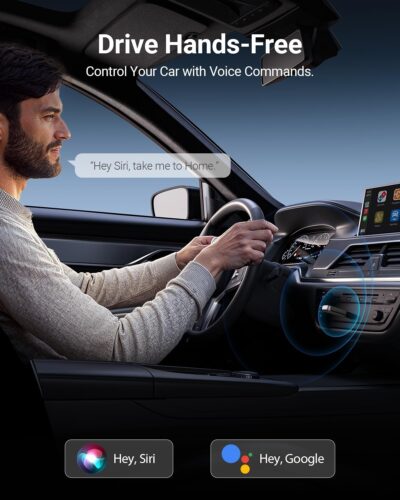 2-in-1 Mini Wireless CarPlay Adapter for iOS Android Auto Plug and Play Low Latency Portable Carplay Adapter Converts Wired to Wireless CarPlay for iOS10+/Android 11+, Gray - Image 2