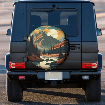 River Mountains at Night Spare Tire Cover Weatherproof Universal Wheel Protectors Camper Tire Covers for Rv Trailer SUV, Truck Travel Trailer Accessories (14 inch) - Image 2