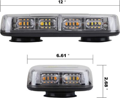 ASPL 2pcs 48LED Roof Top Strobe Lights, High Visibility Emergency Safety Warning LED Mini Strobe Light bar with Magnetic Base for 12-24V Snow Plow, Trucks, Construction Vehicles (Amber/White) - Image 3