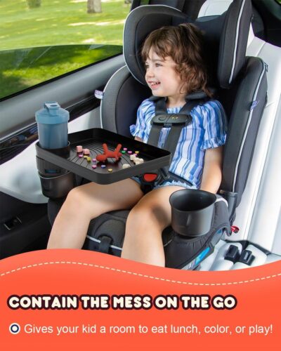 SEVEN SPARTA Car Seat Tray for Kids Toddler Travel with Soft Rubber Base, Rotatable and Removable Cup Holder Snack Tray for Food Color and Play for Family Road Trip Essentials (1, Standard Base) - Image 5