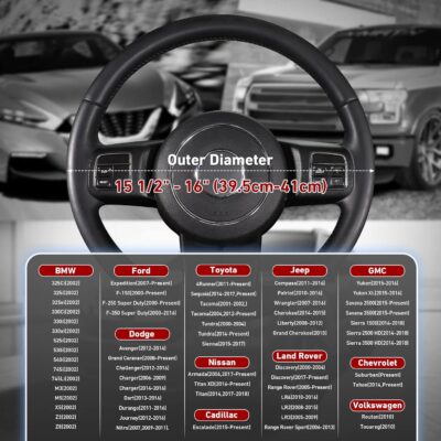 SEG Direct Car Steering Wheel Cover Large-Size for F150 F250 F350 Ram 4Runner Tacoma Tundra Range Rover with 15 1/2"-16" Outer Diameter Leather with Carbon Fiber Pattern Black - Image 3