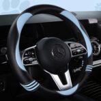 HighnessHwoo Car Steering Wheel Covers for Women Padded Carbon Fiber PU Leather Cute Auto Interior Accessories for Vehicle, Sedan, Universal, Anti Slip, Blue, Standard Size, 14.75-15.15in - Image 2