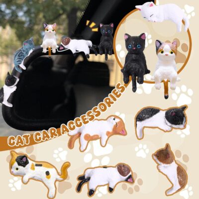 Exasinine 10Pcs Mini Cat Car Interior Accessories Decorations Cute Cat Car Dashboard Decor Funny Rear View Mirror Gift - Image 2