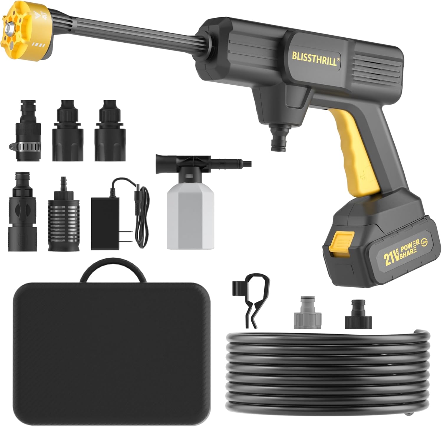 71No7EZdN-L._AC_SL1500_.jpg Cordless Pressure Washer Battery Powered; 1100PSI 2.4 GPM Portable Cordless Power Washer with 6-in-1 Nozzle, Foam Cannon, 21V Battery; Handheld Pressure Washer (Resilient Yellow) - Image 1