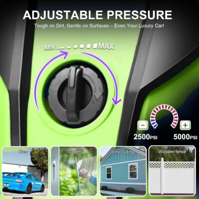 Electric Pressure Washer Adjustable 5000PSI 4.0 GPM High Power Washers with 33ft Hose Reel, 4 Nozzle and Foam Cannon, Power Washers Machine for Home, Cars, Patio (Green) - Image 3