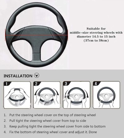 LABBYWAY Microfiber Leather Auto Car Steering Wheel Cover, Universal 15 Inch Anti-Slip Wheel Protector, Grey - Image 6