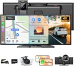 Largest 11.5 inch Wireless CarPlay Screen for Car, A-pple CarPlay & Android Auto HD Touchscreen with 4K Dash Cam/1080P Backup Camera/Navigation/Bluetooth/Voice Control/FM/Mirror Link,for All Vehicles
