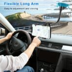 Phone Holders for Your Car: Windshield Phone Mount with Long Arm, 360° Rotation Strong Suction Cell Phone Car Mount, Anti-Shake Stabilizer for iPhone, Samsung, All Smartphones - Image 2