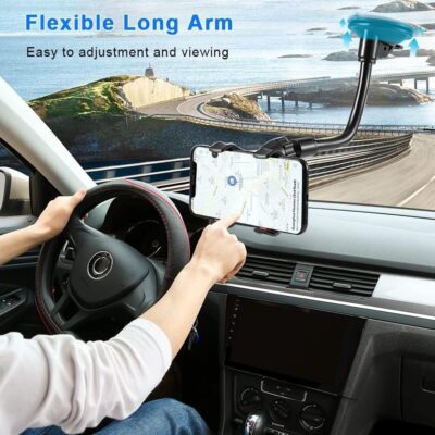 Phone Holders for Your Car: Windshield Phone Mount with Long Arm, 360° Rotation Strong Suction Cell Phone Car Mount, Anti-Shake Stabilizer for iPhone, Samsung, All Smartphones - Image 2