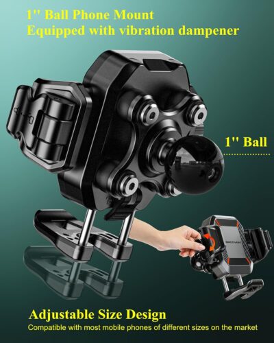 BRCOVAN 1'' Ball Phone Mount Holder with Vibration Dampener, Compatible with RAM Mounts B Size Double Socket Arm, Adjustable fit 5.4-7.2'' Phone, for Motorcycle ATV UTV Car Bike Boat Truck Scooter - Image 2