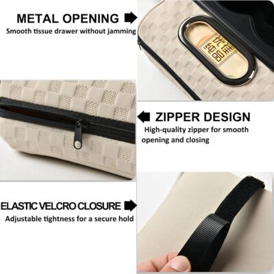 Center Console Cover,Car Armrest Cushion Multifunctional with 2 Storage Bags Cup Holder,Phone Slot,Tissue Box Slot for Most Cars Accessories Interior Organizers-Black+Red 13.8x7.9 in - Image 8