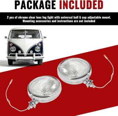 HECASA Pair Fog Lights Universal Fit 12 Volt 35 Watts Chrome Vintage Style Clear Lens Steel+Glass Adjustable Ball and Cup Mounting 2PCS - Image 6