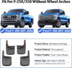 Front Rear Mud Flaps Splash Guards for Ford F-250 F-350/2017-2026 Mudflaps Mud Guard for Trucks 4PCS Set Black (w/o OEM Fender Flares) No Need to Drill Holes,Easy Install - Image 2