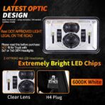 Z-OFFROAD 2pcs 60W 4x6 LED Headlights DOT Approved H4656 H4651 H4652 H4666 H6545 Sealed Beam Rectangular Headlamp for Freightliner KW Peterbilt Oldsmobile Cutlass Trucks - Chrome - Image 2