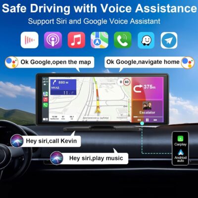 10.26" Apple Car Play Screen Compatible Android Auto GPS Navigator, Apple Carplay Screen with 1080P Backup Camera,Wireless Carplay Adapter with Bluetooth,AirPlay,AUX/FM,Google Play - Image 3
