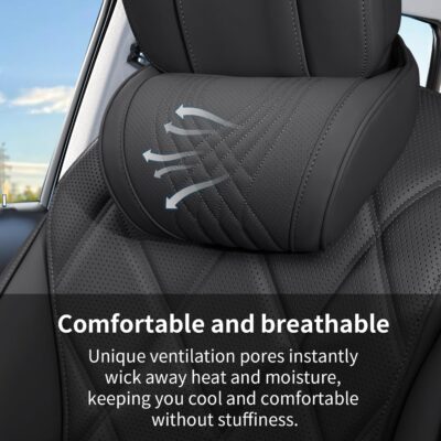Car Neck Pillow for Driving Memory Foam Headrest Nappa Leather Head Rest for Most Cars SUV Home Office Traveling - Image 5