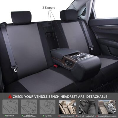 CAR PASS Line Rider Sporty Cloth 11PCS Universal Fit Car Seat Cover -100% Breathable with 5mm Composite Sponge Inside,Airbag Compatible,3zipper Bench(Full Set, Black and Gray) - Image 5